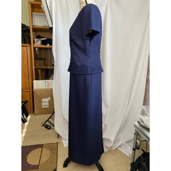 J. R. Nites Petites by Caliendo Blue Beaded Detail Evening Gown Maxi 4 Petite - Picture 5 of 12